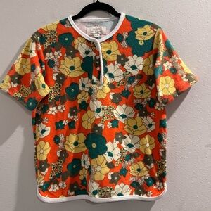 Trovata California Size XS Le Paradis Beach Terry Birds Of Paradis Henley Shirt